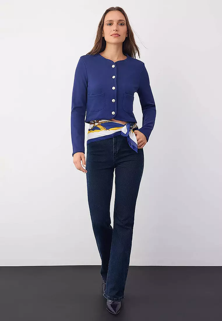 Button and Pocket Detailed Knit Jacket