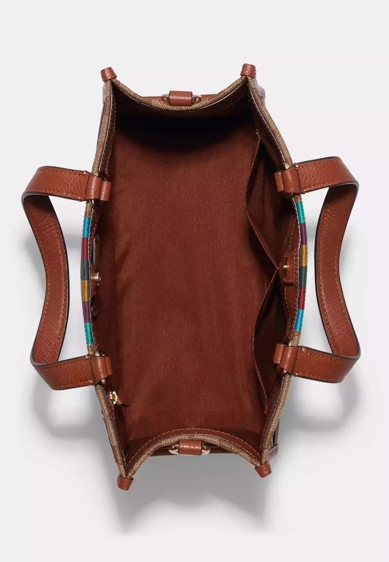 Coach Dempsey Carryall In Signature Jacquard With Stripe And Coach Patch Khaki Redwood Multi