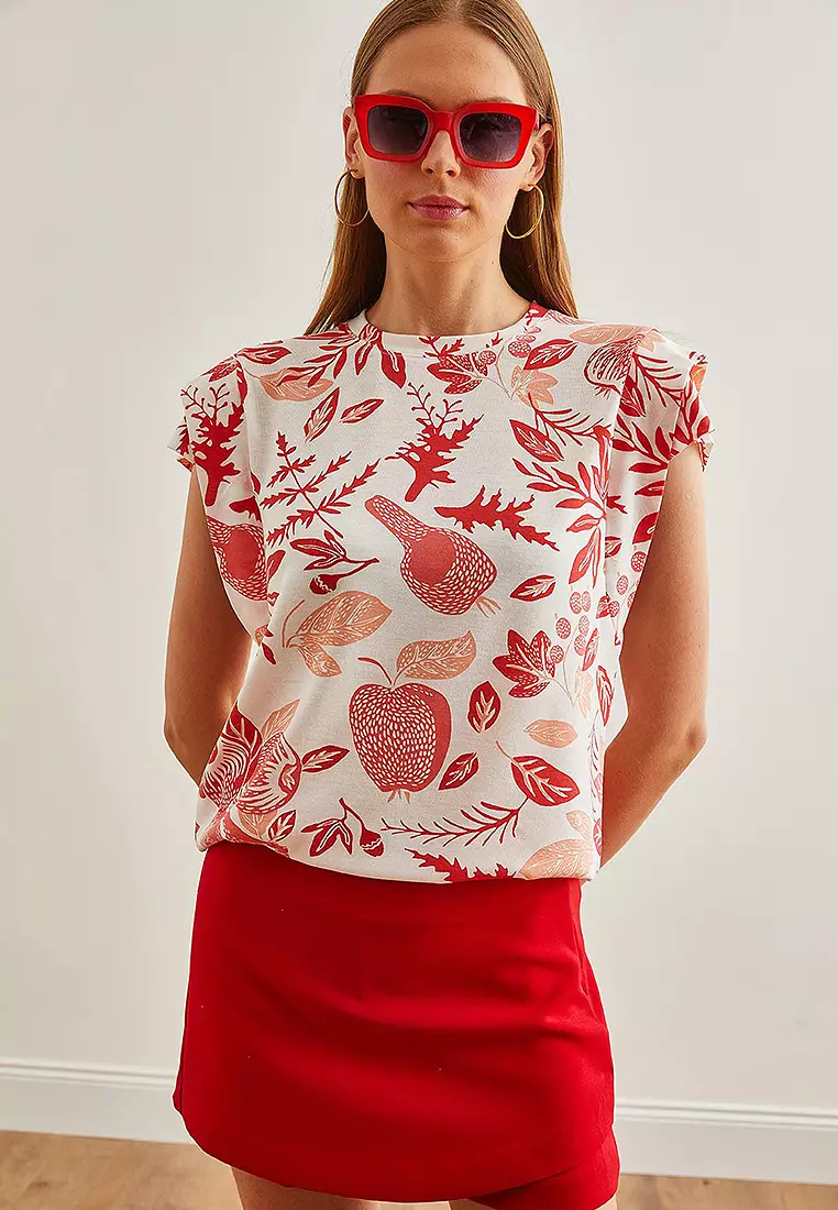 Sleeve Detailed Cotton T-Shirt