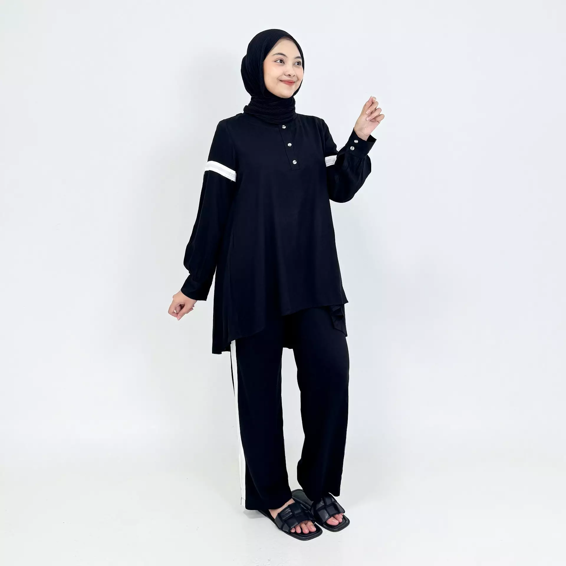 Piyama Cotton Ica [HITAM] SIZE L-XL Baju Tidur Long Sleeve Long Pants Sleepwear