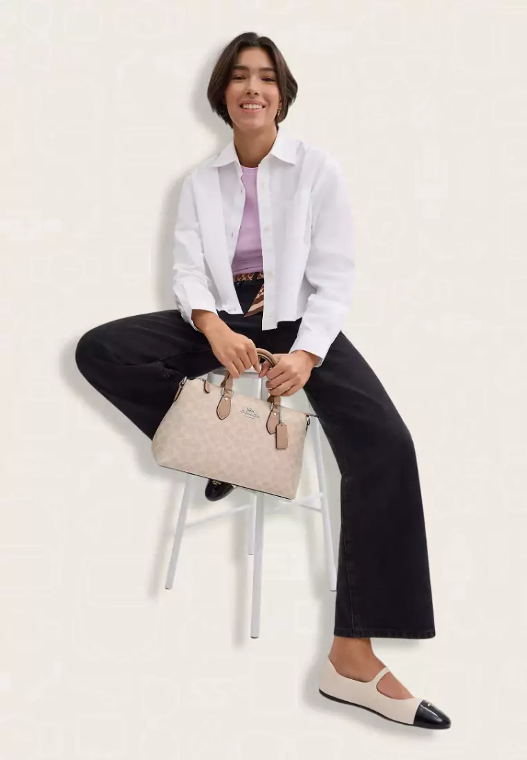 Coach Georgia Satchel Bag In Signature Canvas Sand Taupe