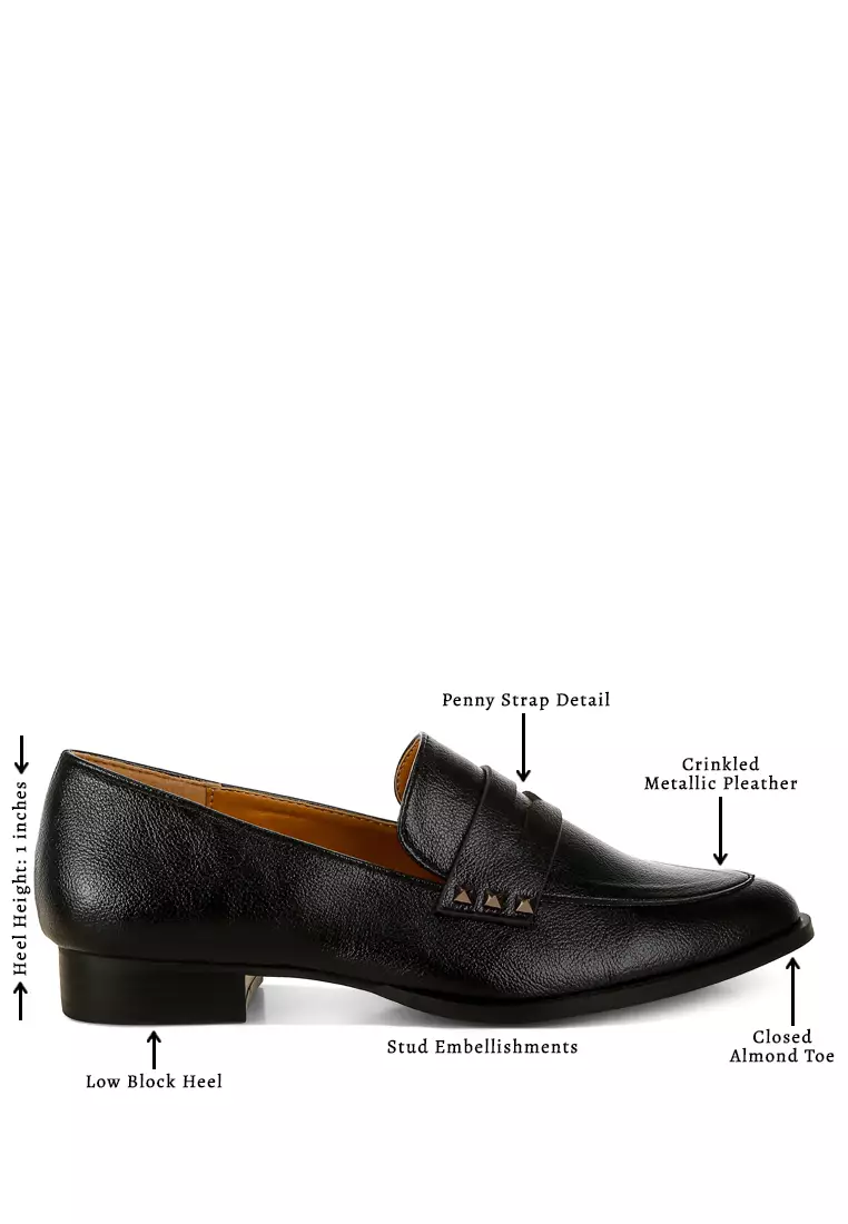 Penny Strap Metallic Loafers in Black