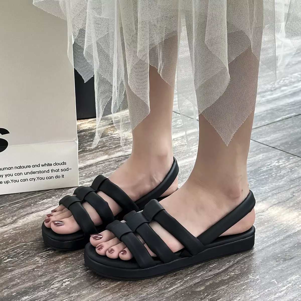 Sandal Flat Wanita Kasual Modis Kekinian Sandal Cewek Strap Kuliahan WL2462