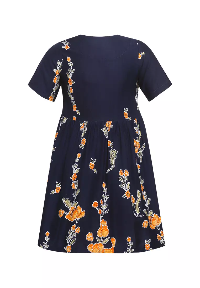 Daster Anak Perempuan Batik Innes Kids Lengan Pendek Floral Motif Navy