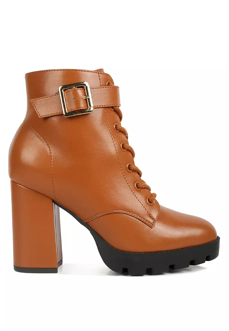 Discount on London Rag  shoes - SKU: Tan Faux Leather Lace Up Boots