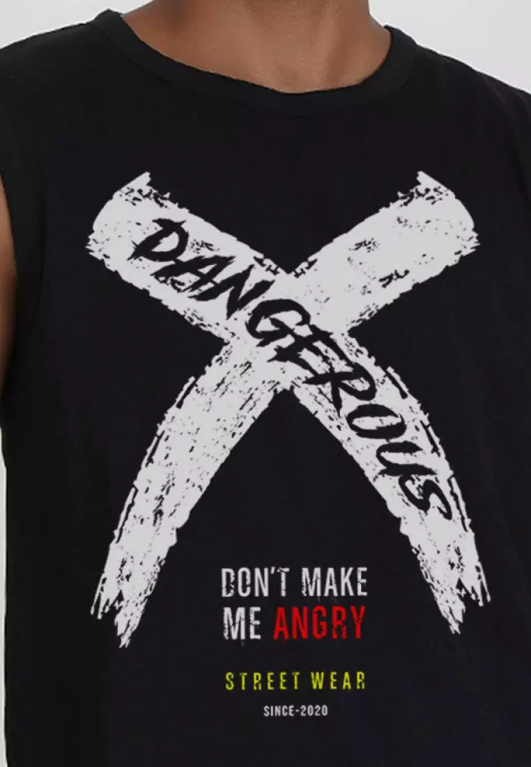 Dangerous Graphic 黑色棉质无袖健身/训练背心