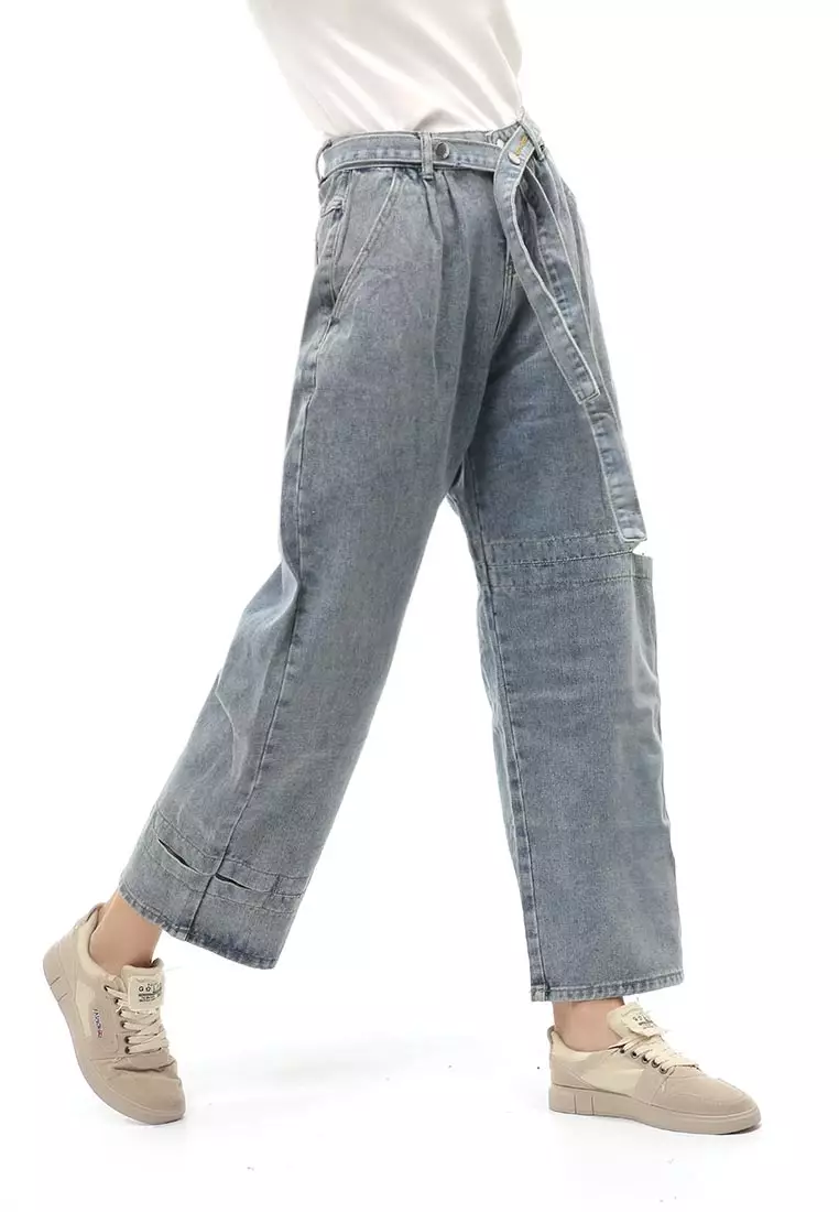 Jourel Celana Panjang Casual Highwaist Baggy Jeans Wanita Material Denim ORIGINAL - Light Blue