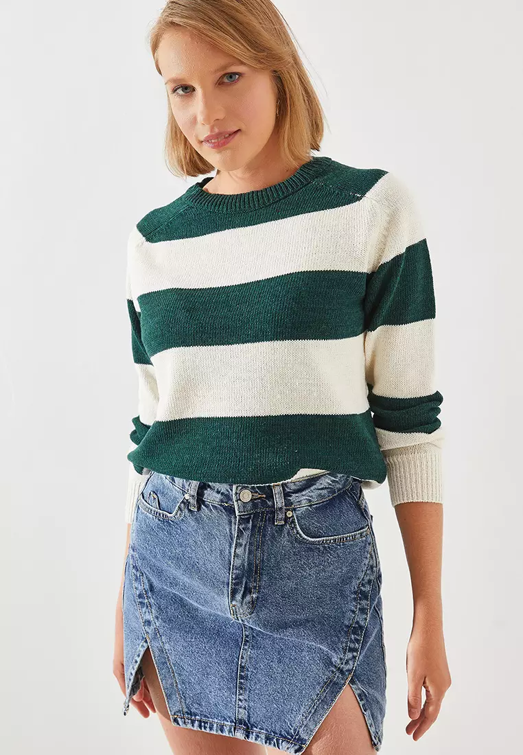 Stripe Raglan Sleeves Sweater