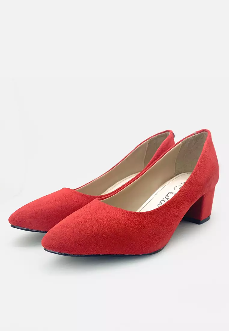 Blanche Pointed Toe Pumps Sepatu Block Heels Wanita