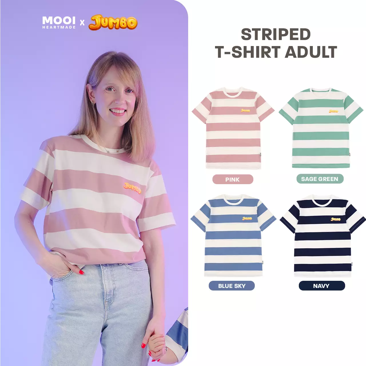 Mooi x Jumbo Kaos Dewasa Tshirt Striped Adult - Sage Green
