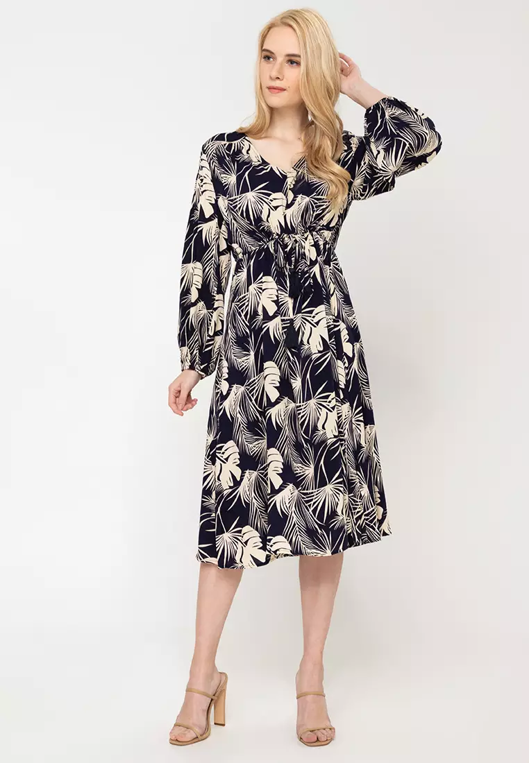 Charina V-Neck Drawstring Midi Dress