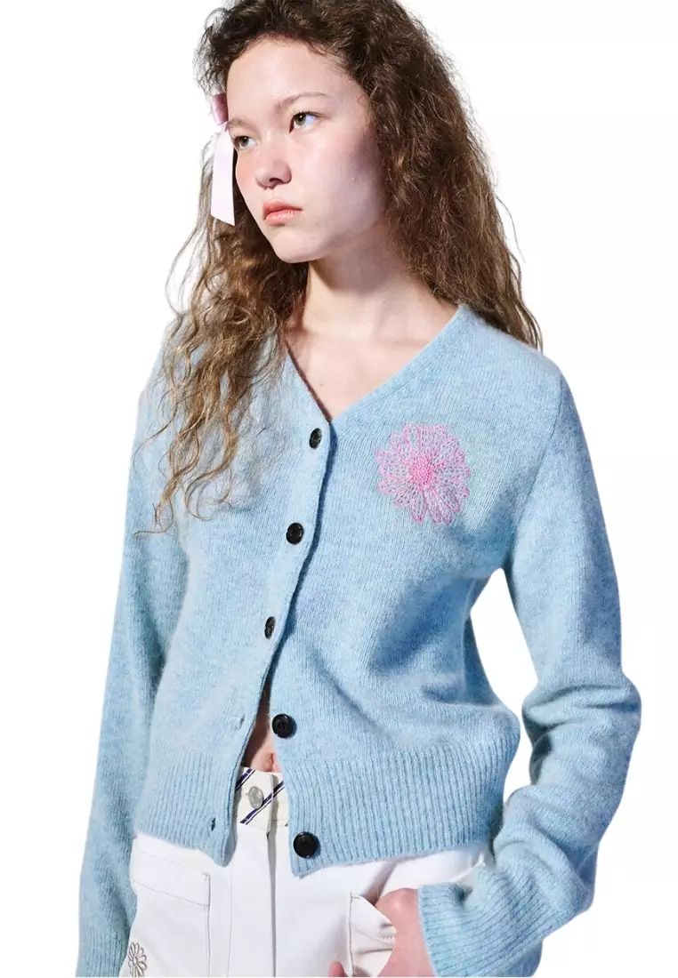 Jual Mardi Mercredi Raccoon Blended Cardigan V Neck - Mint Pink