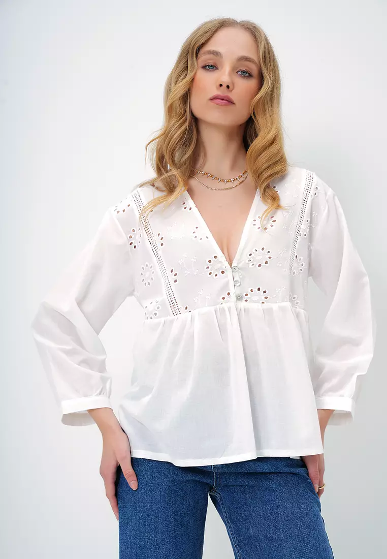 V-Neck Embroidered Blouse