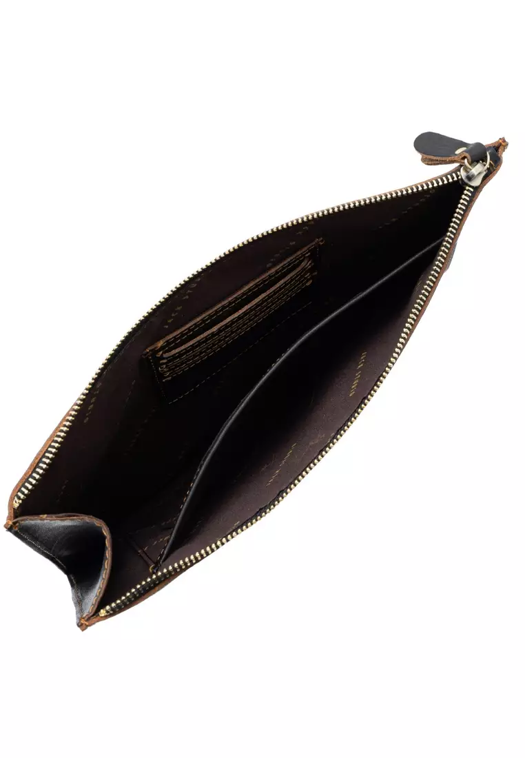 Grain Leather Crossbody Hand Carry Clutch Bag