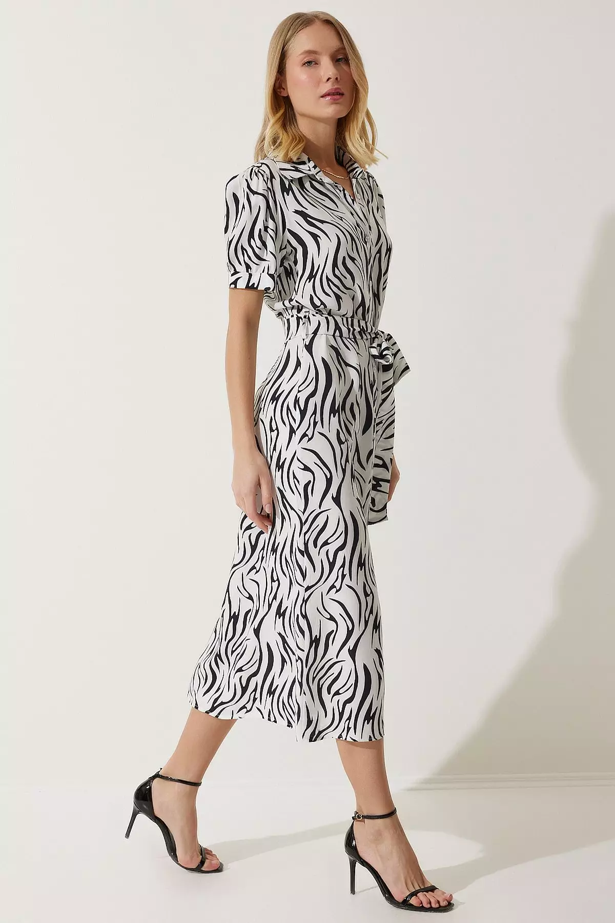 Viscose Pattern Midi Shirt Dress
