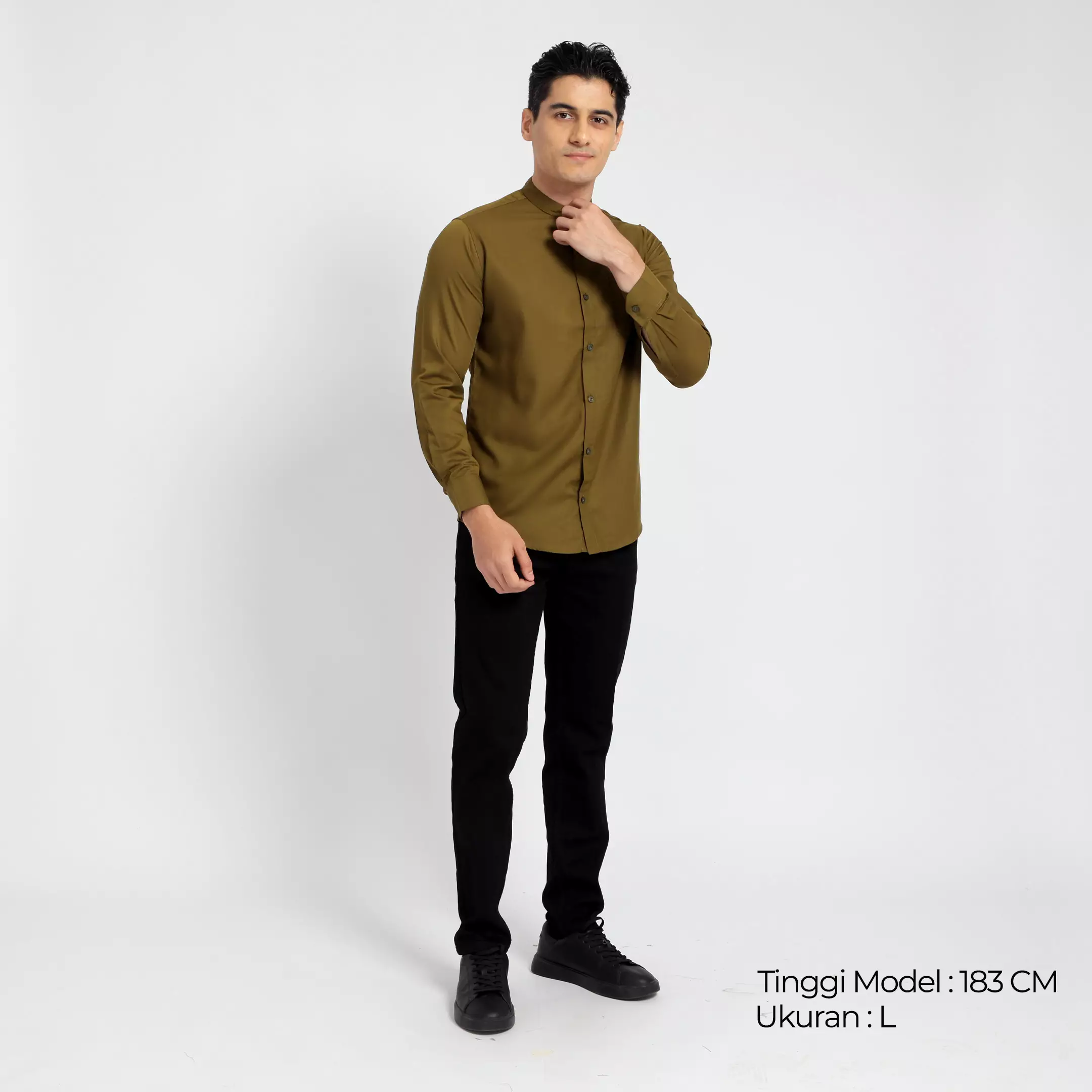 Casella Kemeja Pria Lengan Panjang Kerah Shanghai Polos Basic 7721 Army