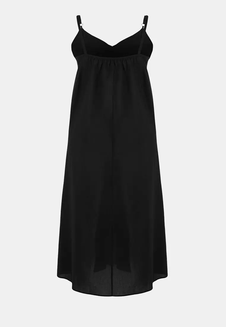Beachwear Black Maxi Length Voile Woven Plus Size Beach Dress Tbbss26Ah00106