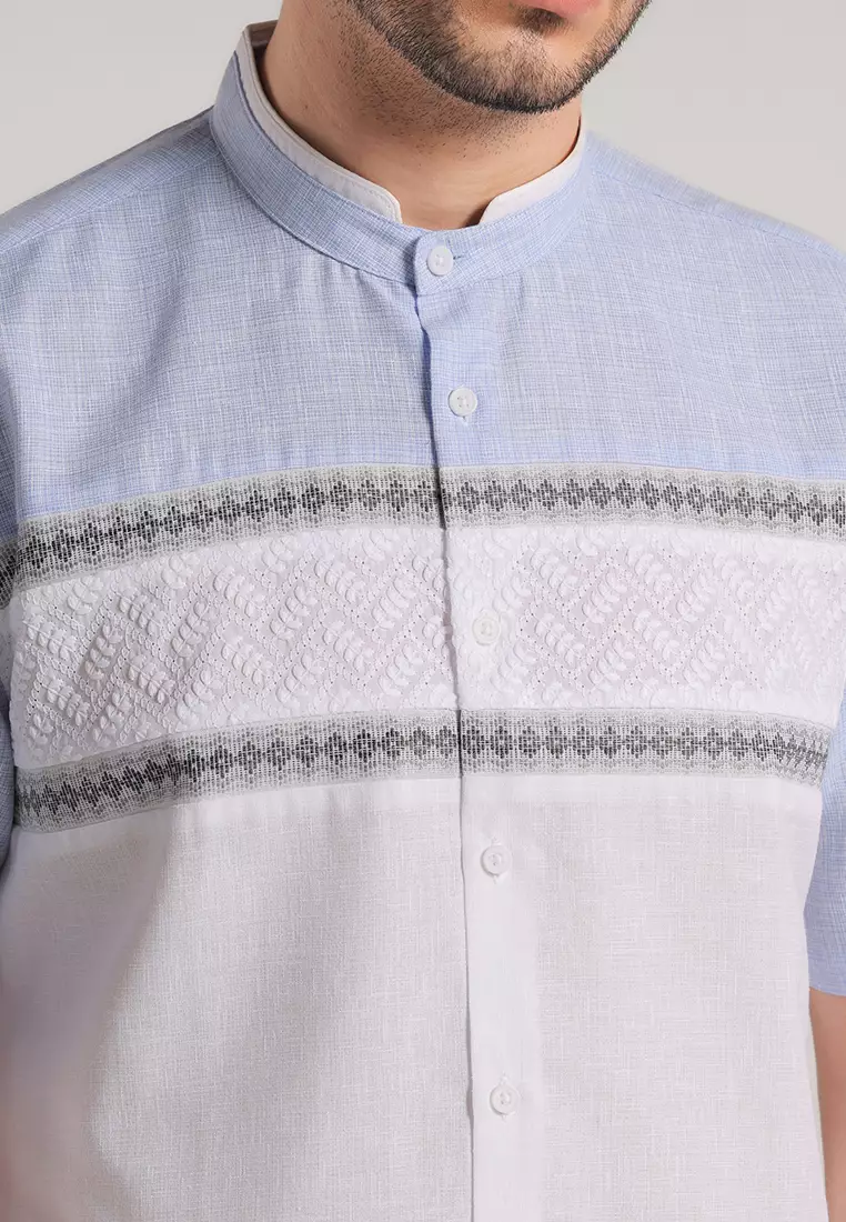 MOC Kemeja Koko Lengan Pendek Pria Baqi - Blue