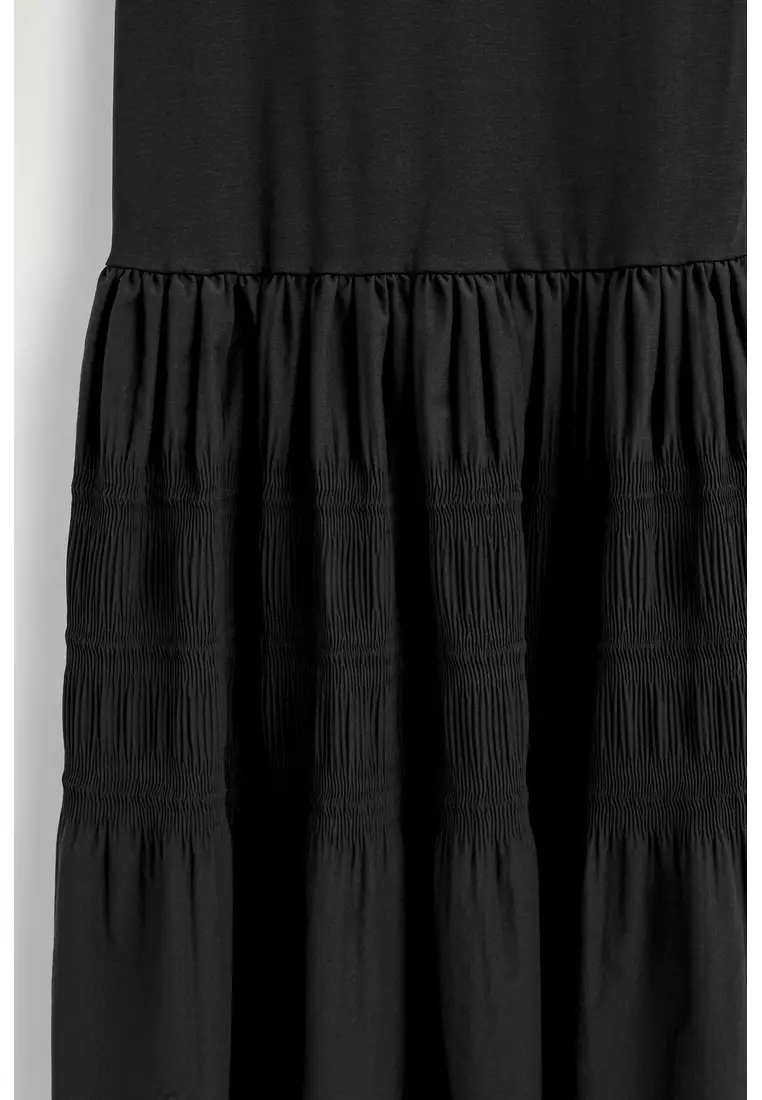 TIERED GATHERED MIDI DRESS