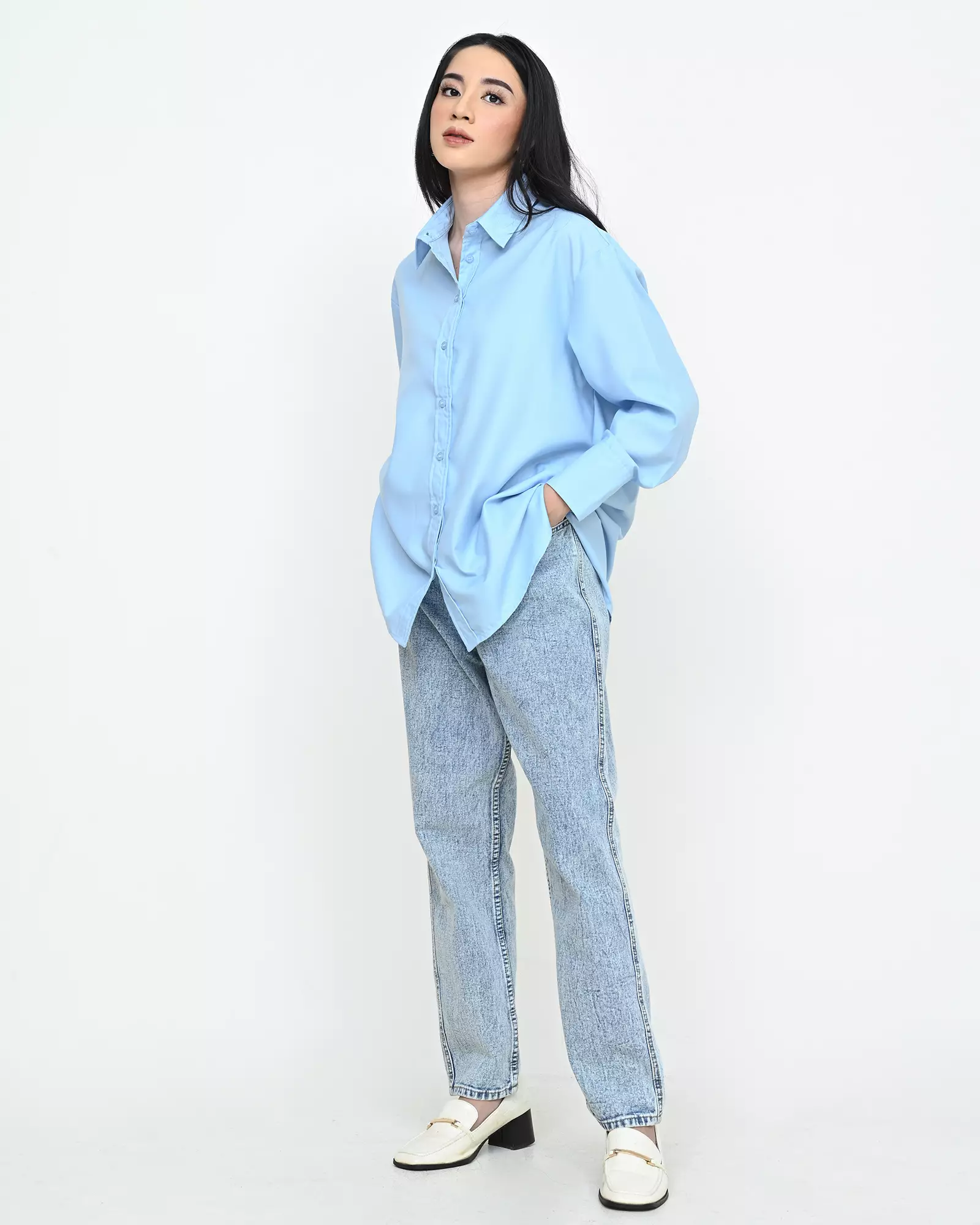 Geulis.id PIPER SHIRT / KEMEJA OVERSIZE WANITA - SKYBLUE
