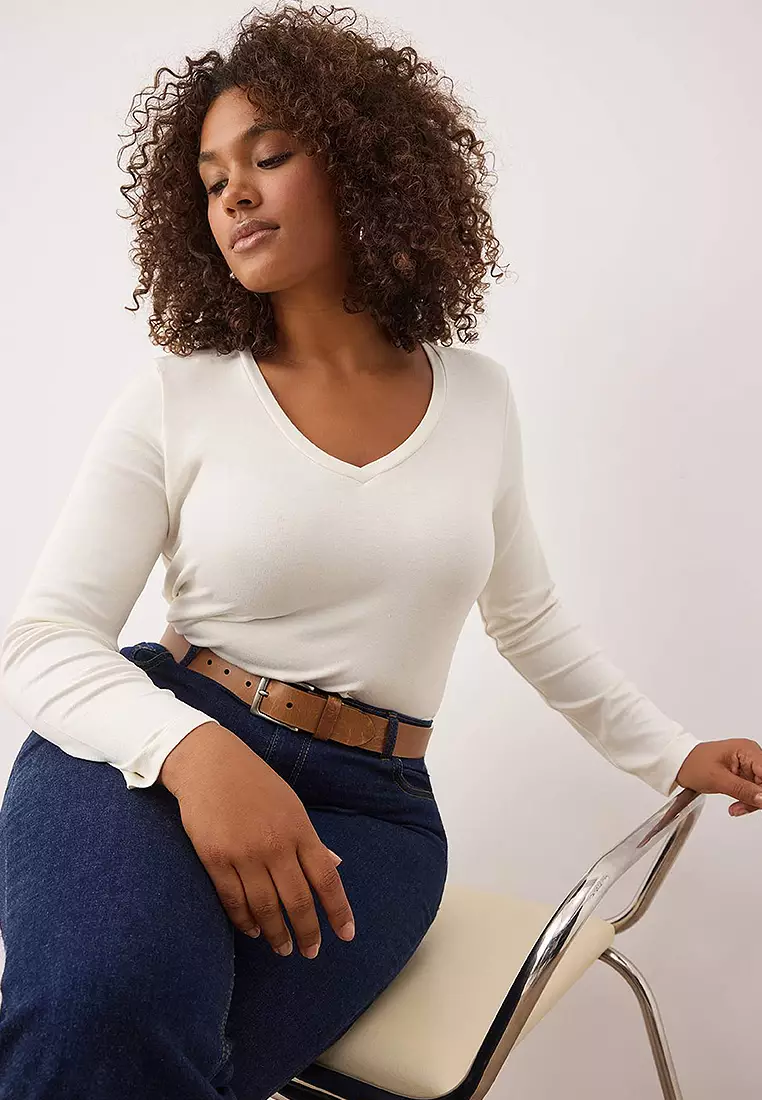 Plus Size V-Neck Fitted Top