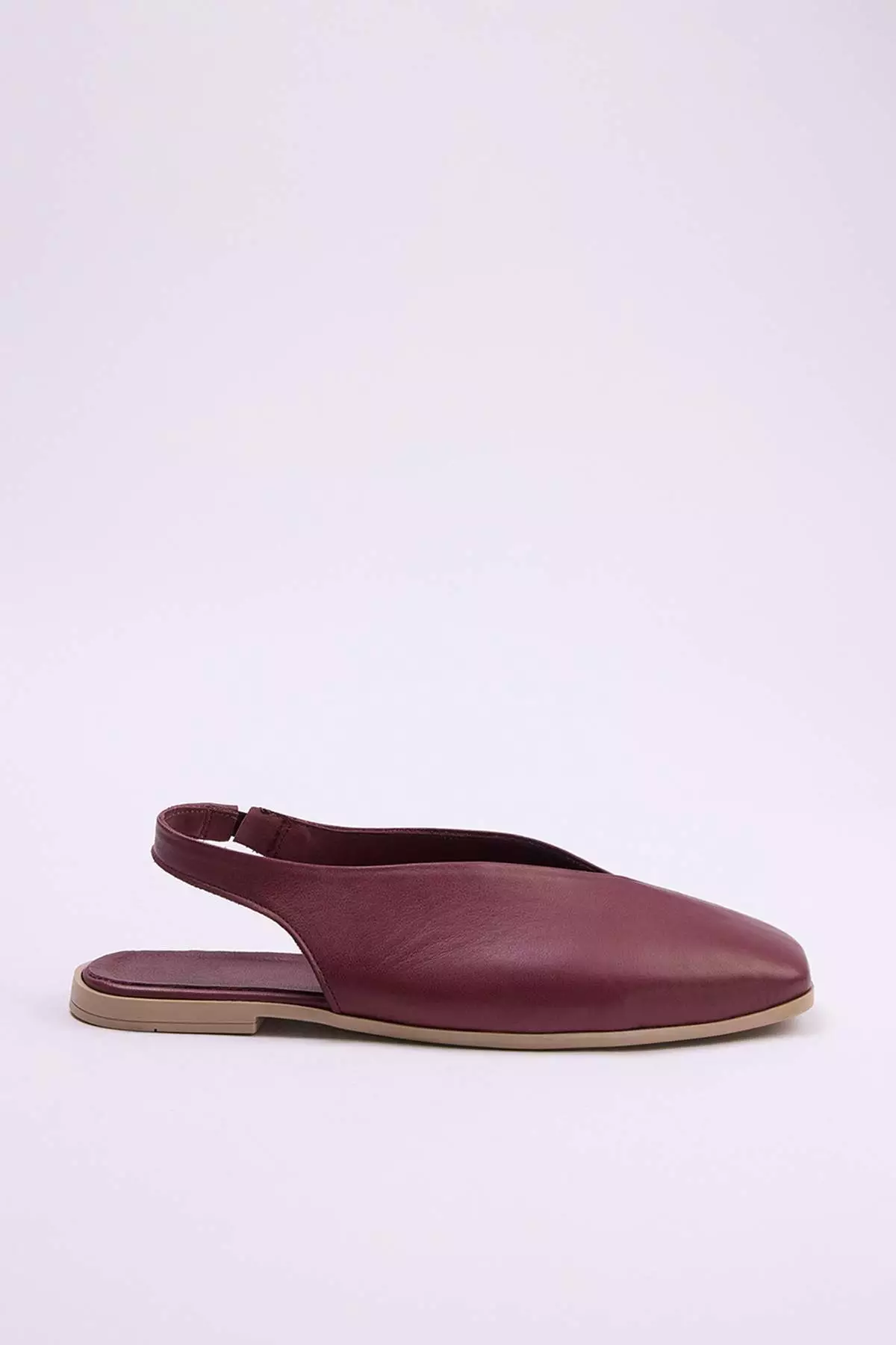 Burgundy Genuine Leather Open Back Square Toe Women'S Ballerinas Takss25Be00018
