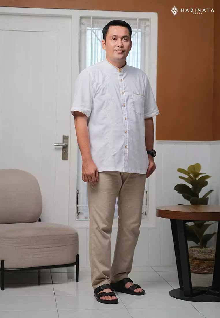 Hadinata Batik Premium Kemeja Pria Lengan Pendek Koko Dobby Zayn White