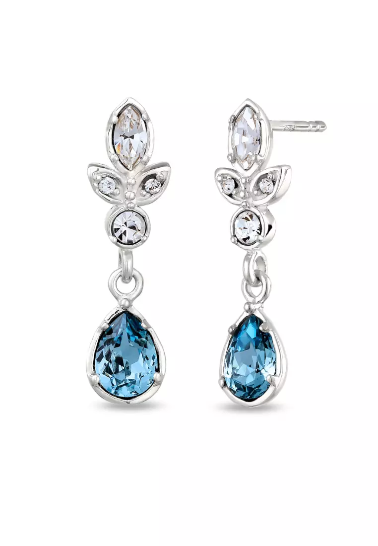 Earrings Stud Hanger Light Blue White Embellished With Crystals By Swarovski®