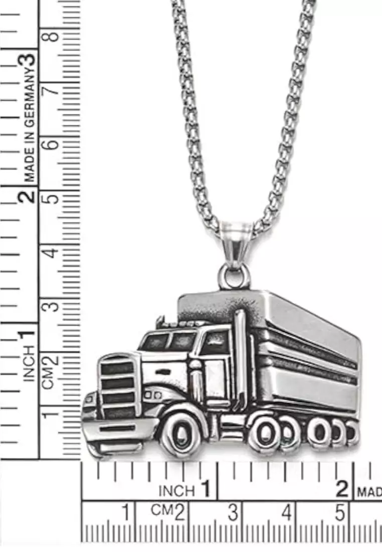 Aksesoris Pria Truck Pendant Premium Stainless Steel Necklace Kalung Pria Silver