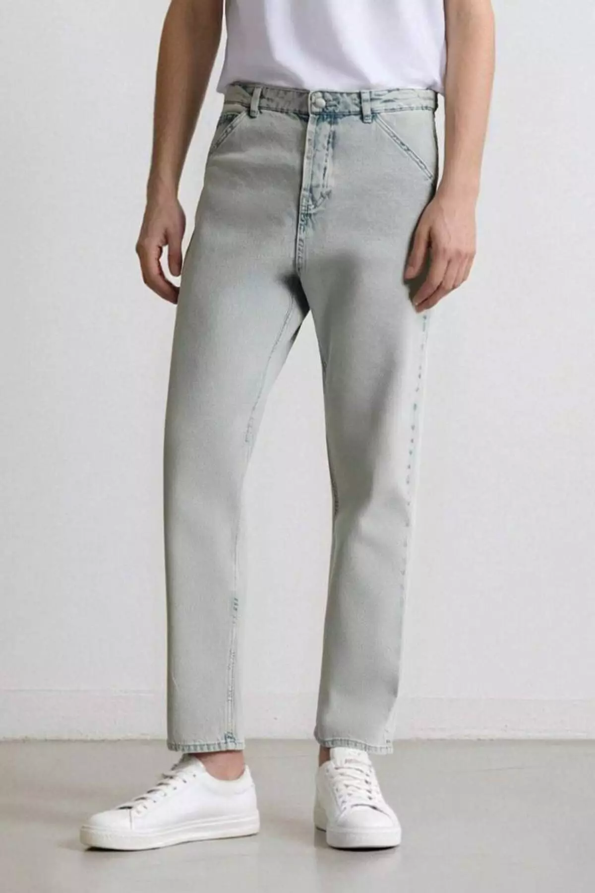 100% Cotton Baggy Fit Wide Fit Regular Waist Wide Leg Washed Jean Pants D7278Ax25Sp