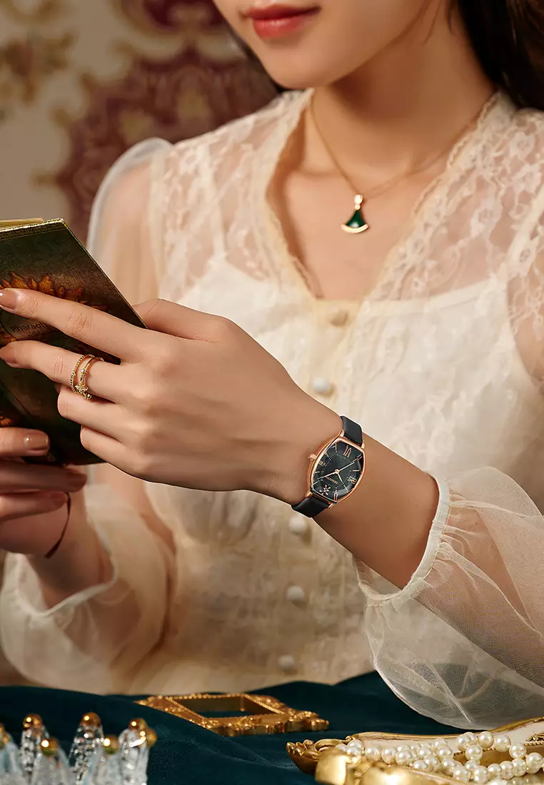 Jam Tangan Wanita Anti Air Jam Wanita Original Kulit Kuarsa Mode Anggun Jam Tangan Cewek BlackBlue