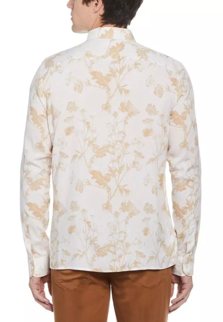 Ecovero Soft Floral Tie Dye Print Long Sleeve Button-Down Shirt