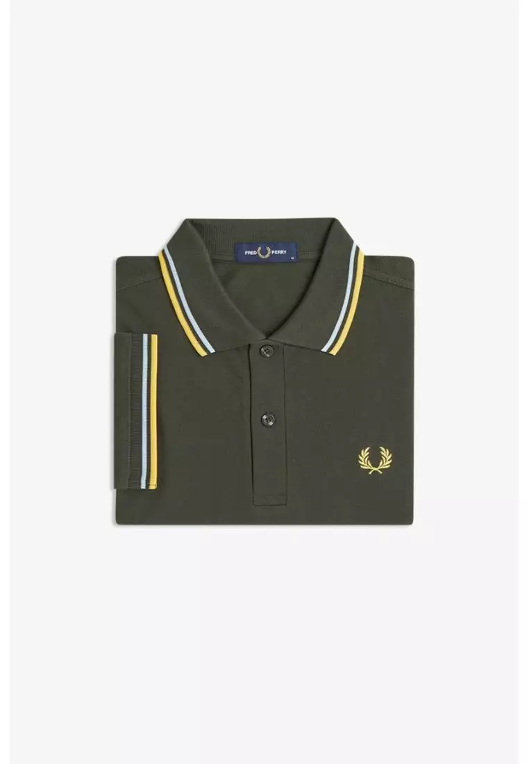 Fred Perry M3600 Twin Tipped Fred Perry Shirt (Hunting Green / Light Ice / Lemon Barley)