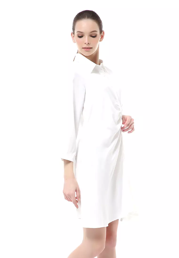 Rachel Korean Slim Vintage Dress Wanita Desain Elegant Material Satin ORIGINAL - White