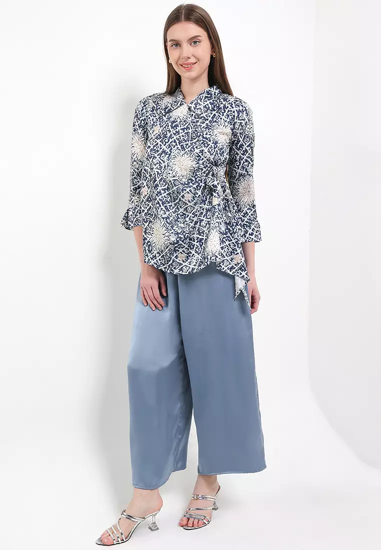 Atasan Blouse Wanita Spesial Seruni Merona Collection Felora Premium Stretch Silk Blue