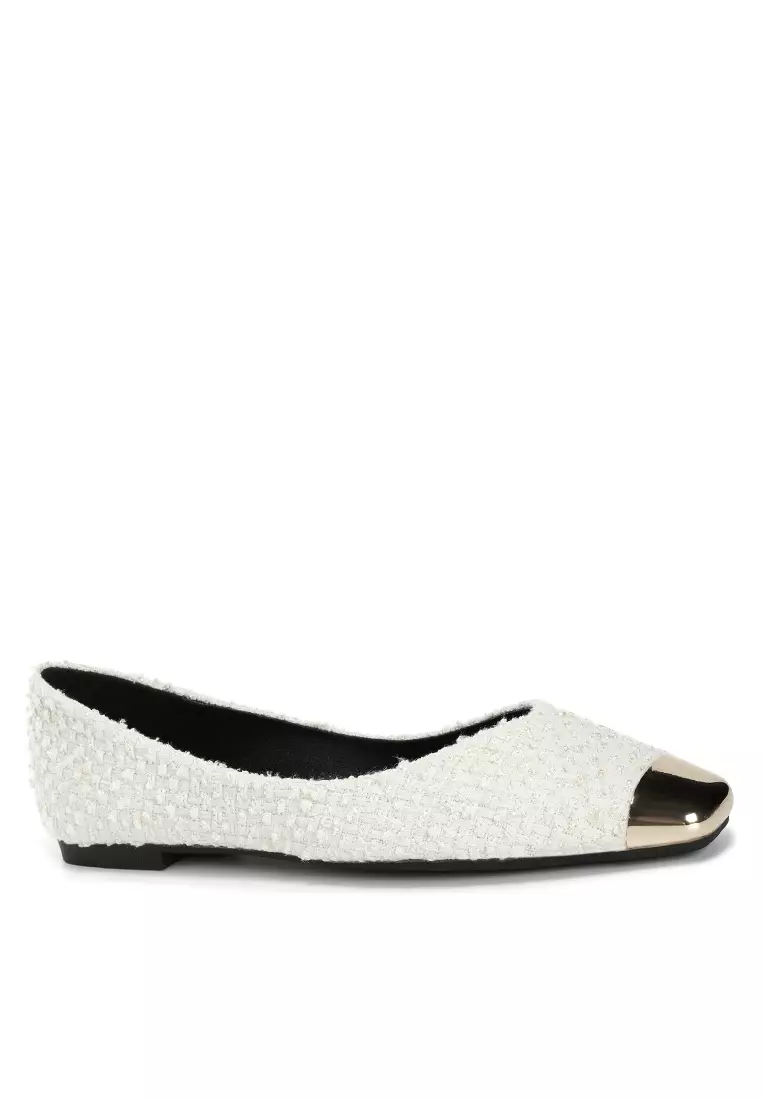 Discount on Twenty Eight Shoes  shoes - SKU: Metal Toe Cap Tweed Flat Shoes WW366-1