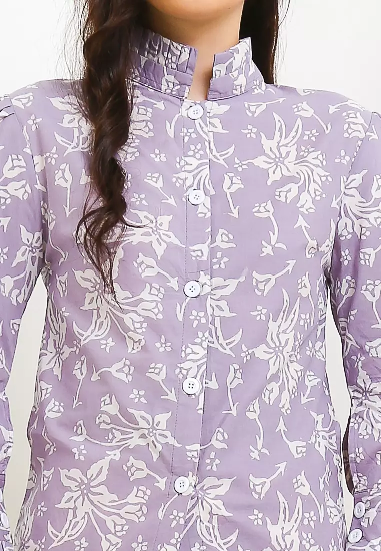 Bunga Putih Ungu Blouse Batik