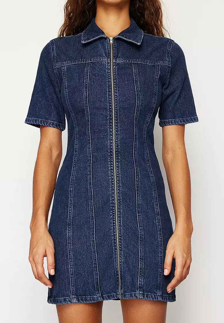 Buy Trendyol Zippered Fitted Denim Dress 2026 Online | ZALORA