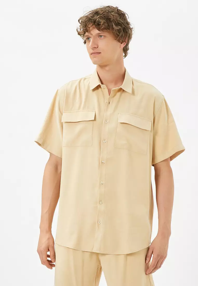 Discount on KOTON  shoes - SKU: Summer Shirt Short Sleeve Flap Double Pocket Button Classic Collar