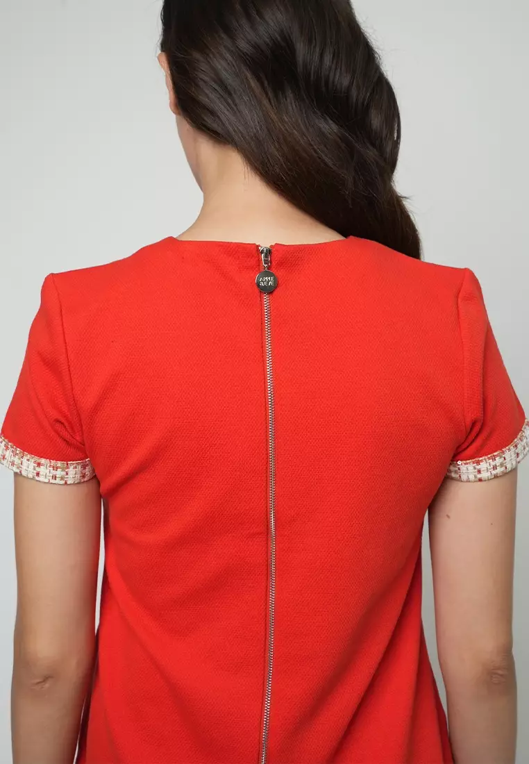 Telly Shift Dress with Contrast Print Pocket Lip and Sleeve