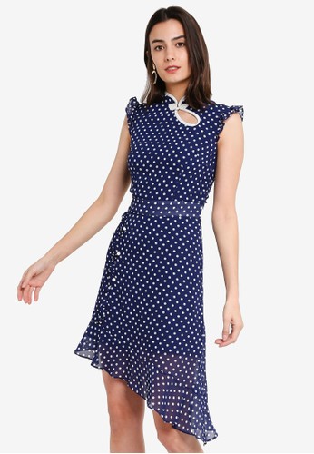 Jual Megane Red Romance Charly Chiffon Mandarin Collar Midi Dress Original Zalora Indonesia