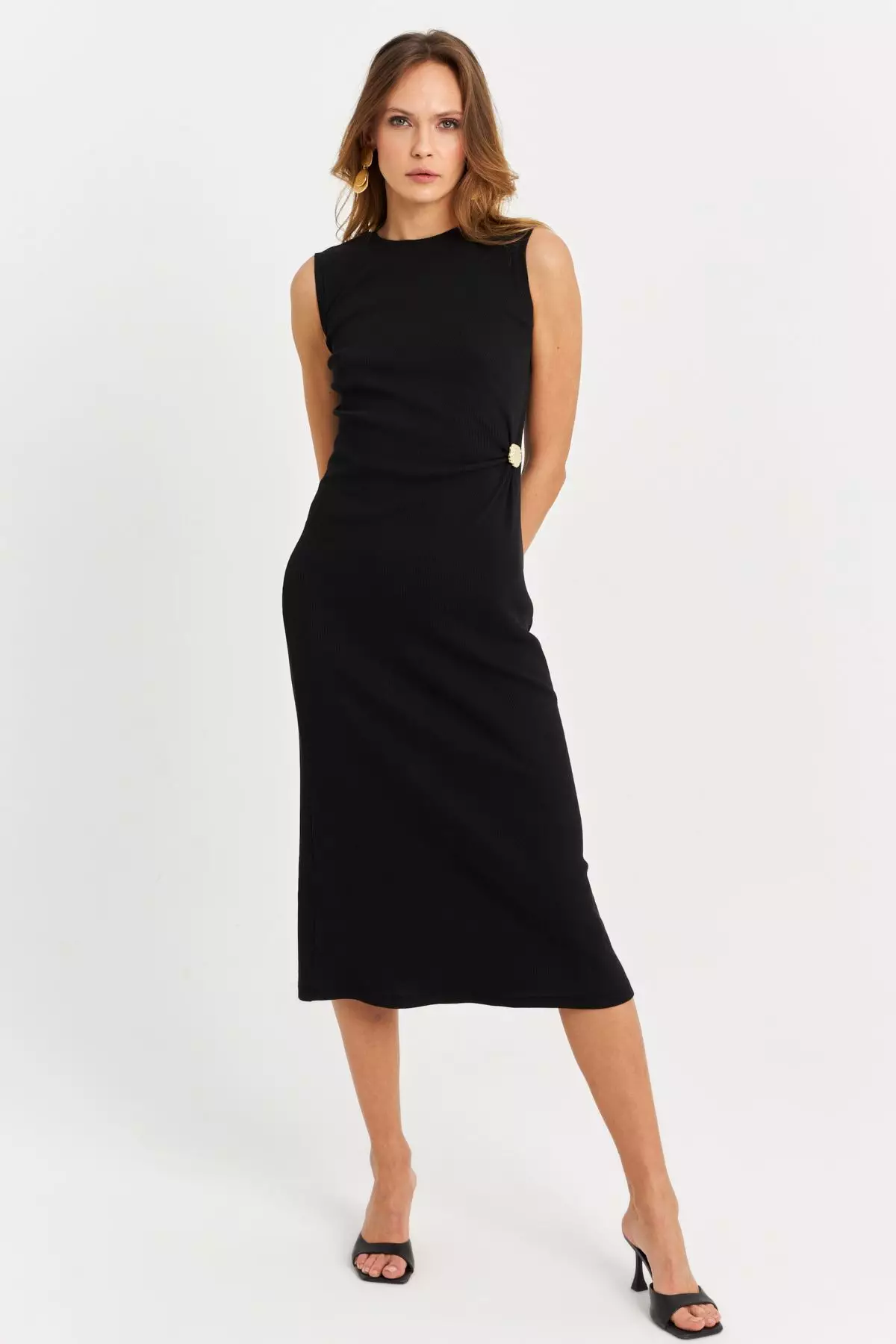 Button Detail Midi Dress