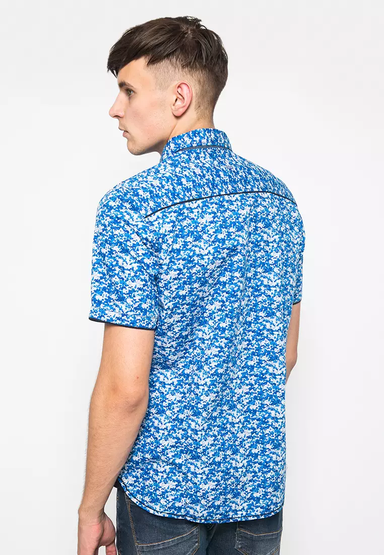 LGS - Kemeja Casual - Motif Abstrak - Biru - Slim Fit