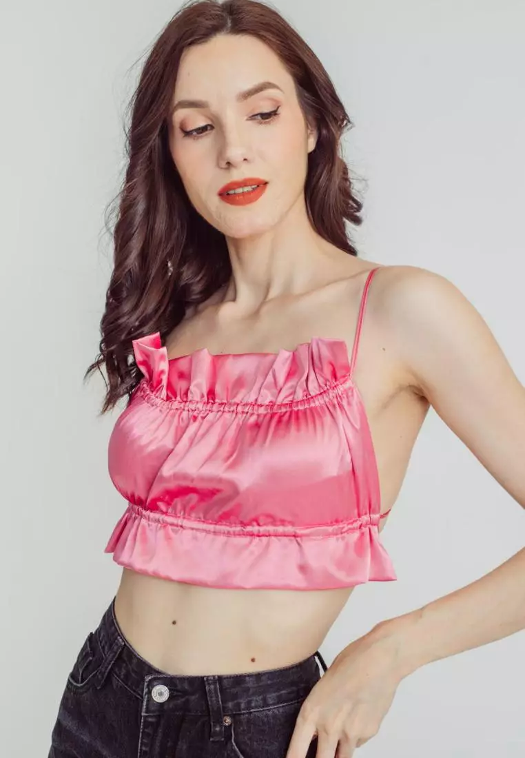 Peppermayo ruched strappy back detail crop top in pink