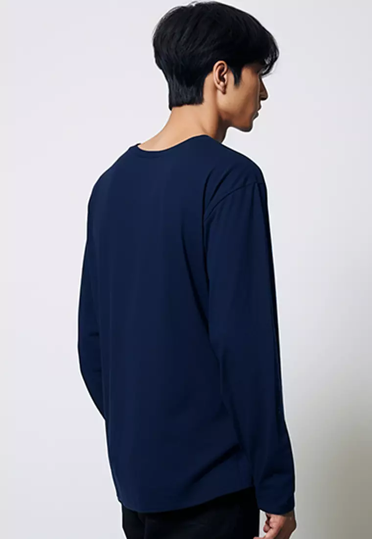 MT865R Kaos Pria Lengan Panjang 3diagonal Zigzag Navy