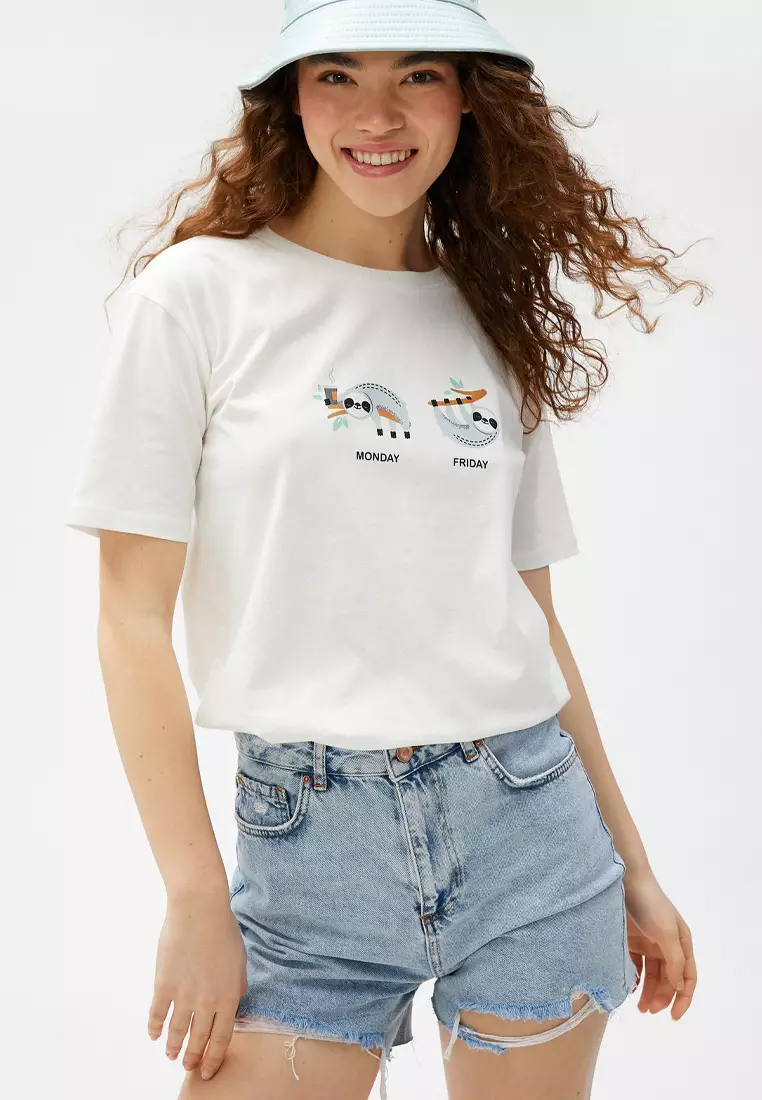 T-Shirt Donna Koton A Maniche Corte In Cotone Con Stampa - Colore Bianco Sporco, Taglia XS, Lavabile In Lavatrice - 5