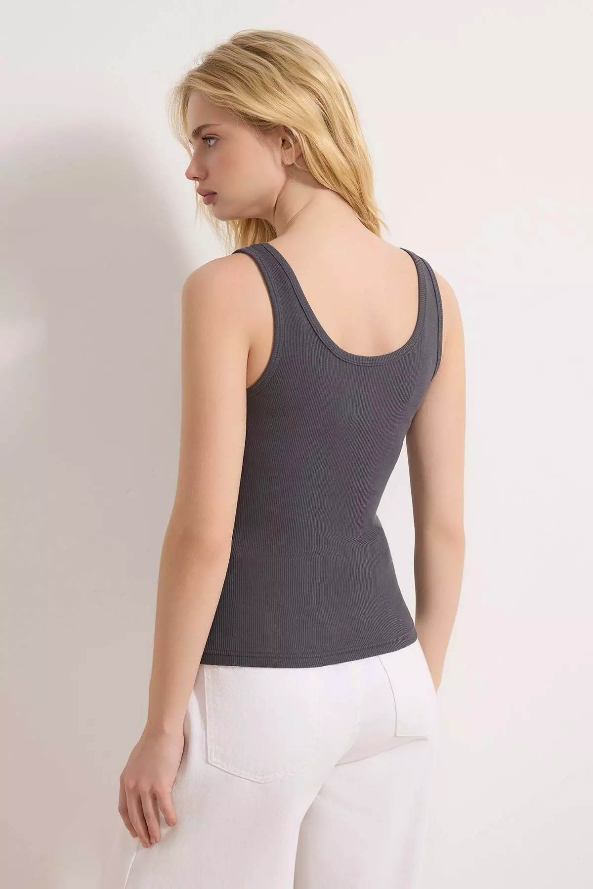 Anthracite Fitted/Fitted Pool Collar Corded Fabric Stretchy Knitted Undershirt Twoss22Al42