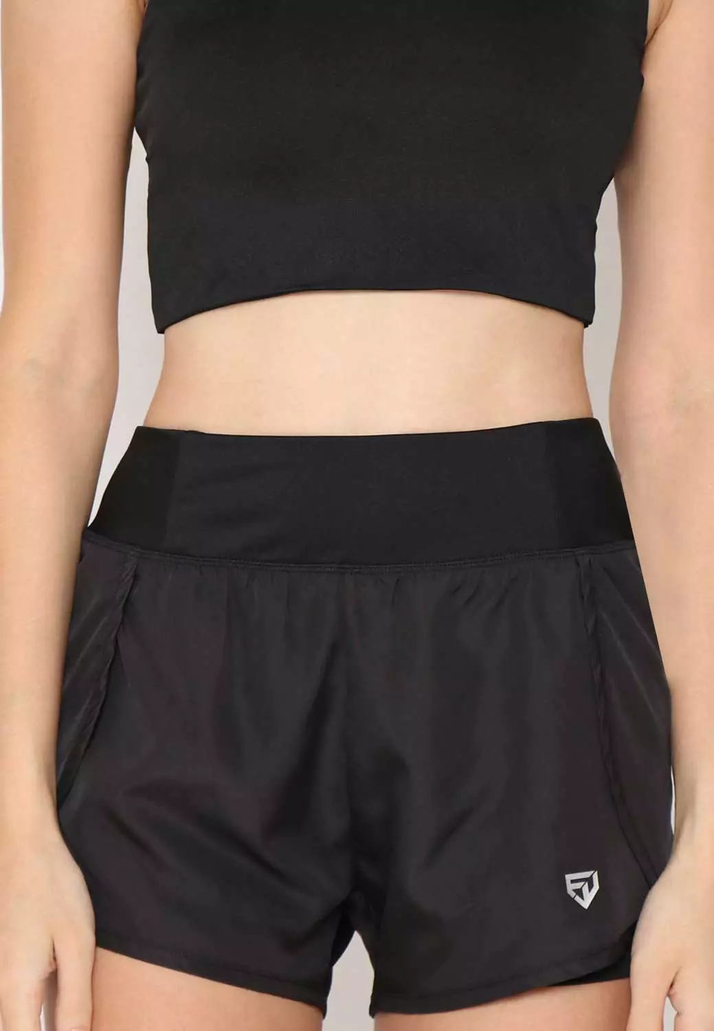 Fitwear - Celana Lari + Inner Olahraga Wanita CAITLYN LAYERED Big Size - BLACK