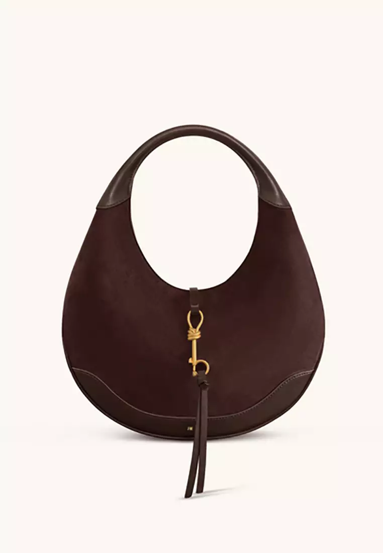 Colette Faux Suede Crescent Hobo Bag – Dark Brown