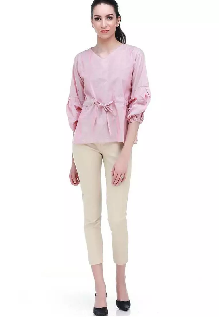 Rebecca Blouse Desain Serut Pita Baju Atasan Casual Wanita - Pink